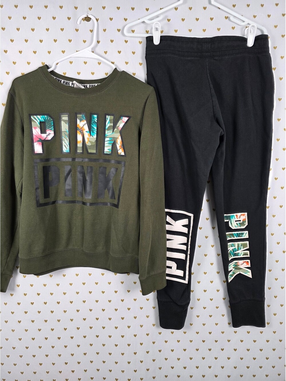 Victorias Secret Pink Hawaiian Hibiscus SET Sweater Joggers Sweats SET SMALL